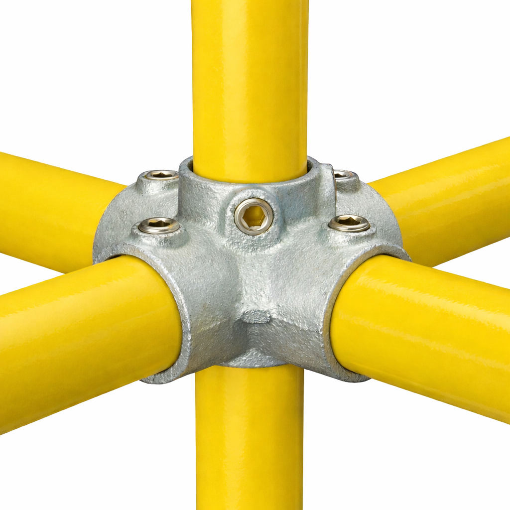 4 Way Centre Cross + Upright Key Clamp To Suit 48.3mm Tube - Galvanised Steel