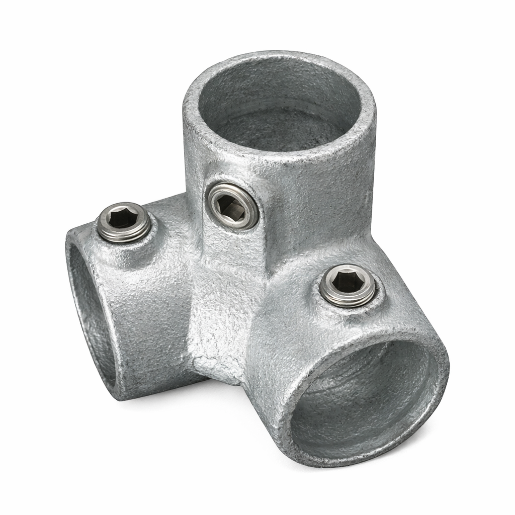 90° Three Way Top Rail Corner Key Clamp To Suit 48.3mm Tube - Galvanised Steel