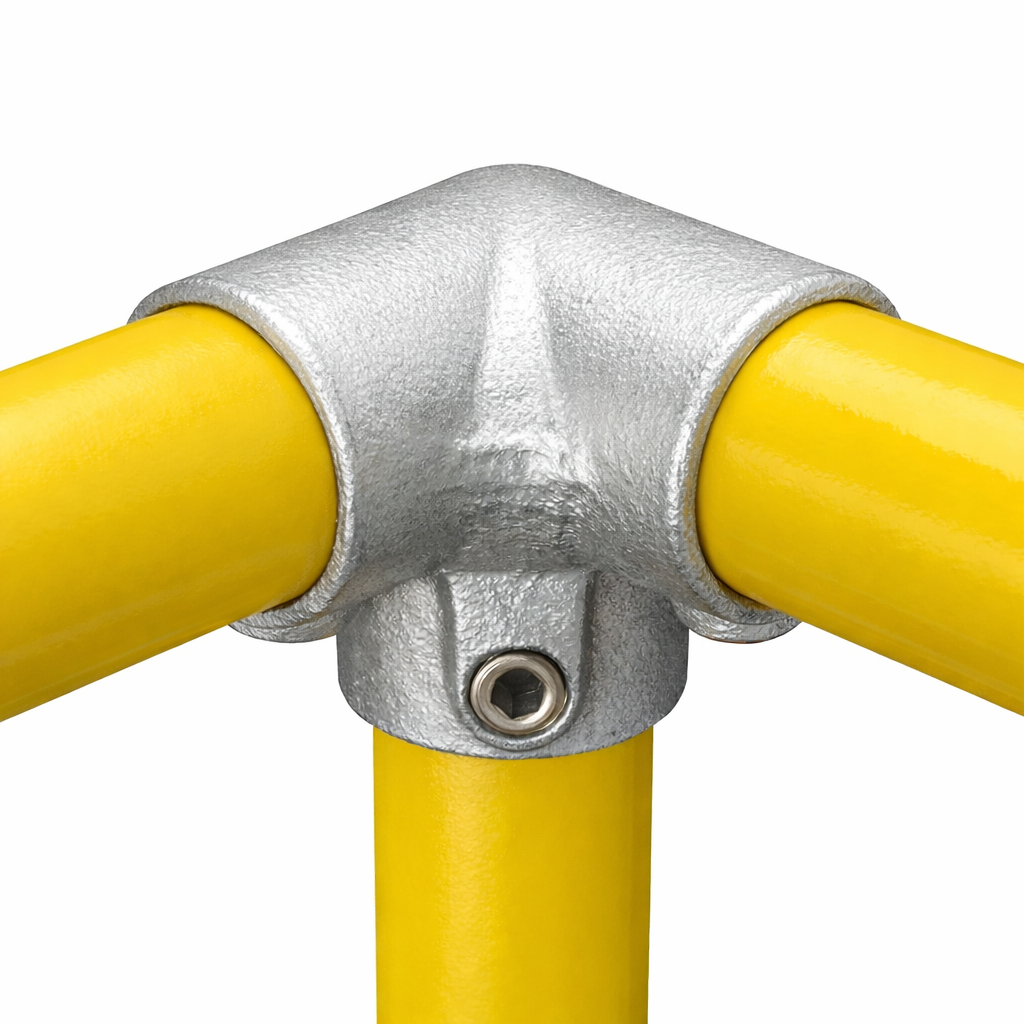90° Three Way Top Rail Corner Key Clamp To Suit 48.3mm Tube - Galvanised Steel