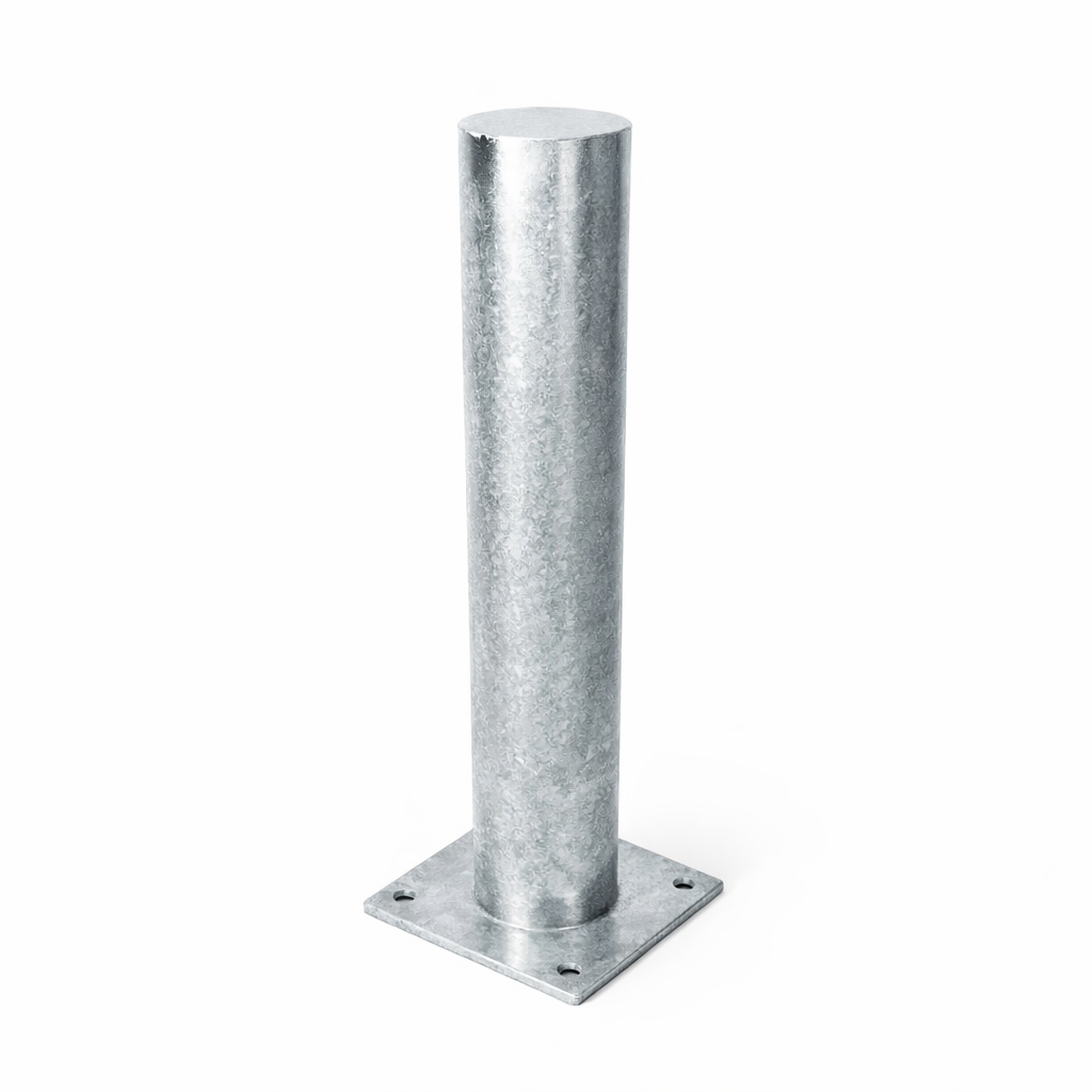 Heavy-Duty Steel Bolt-Down Bollard H1200mm x D193mm - Galvanized or Safety Yellow (RAL1007) or Black/Yellow