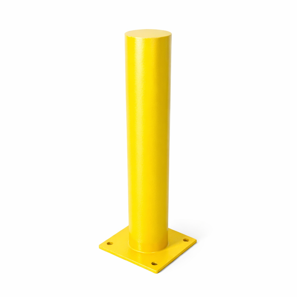 Heavy-Duty Steel Bolt-Down Bollard H1200mm x D193mm - Galvanized or Safety Yellow (RAL1007) or Black/Yellow