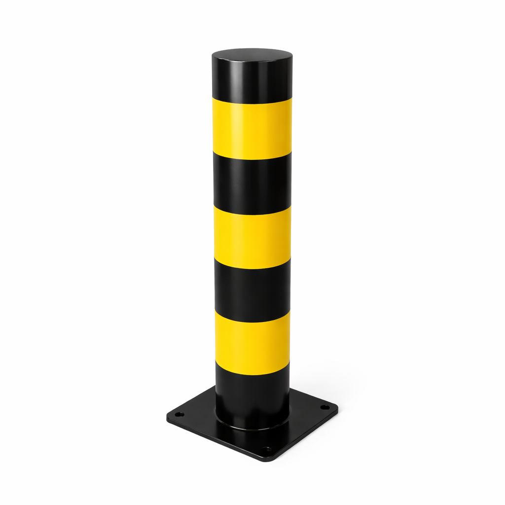 Heavy-Duty Steel Bolt-Down Bollard H1200mm x D193mm - Galvanized or Safety Yellow (RAL1007) or Black/Yellow