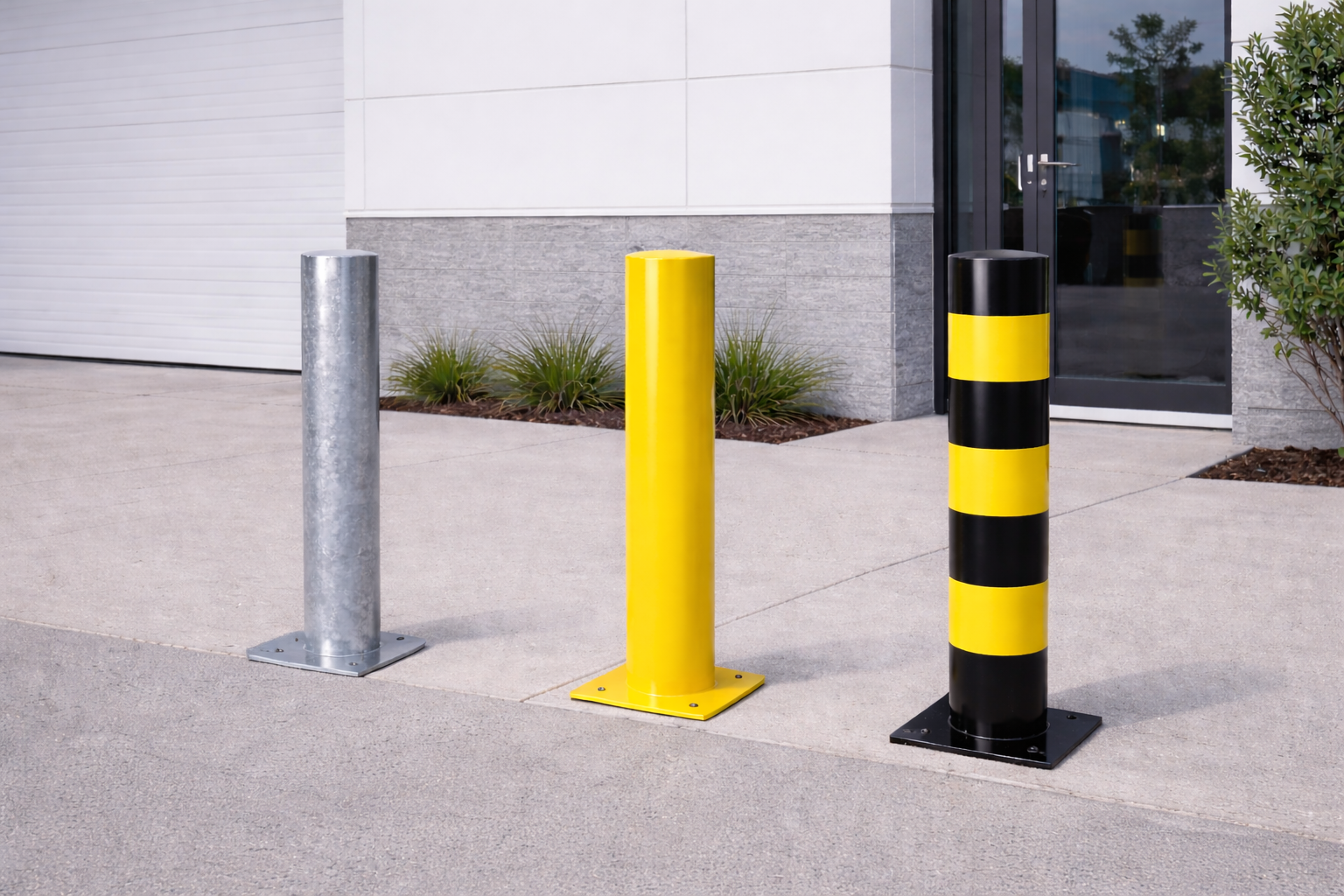 Heavy-Duty Steel Bolt-Down Bollard H1200mm x D193mm - Galvanized or Safety Yellow (RAL1007) or Black/Yellow