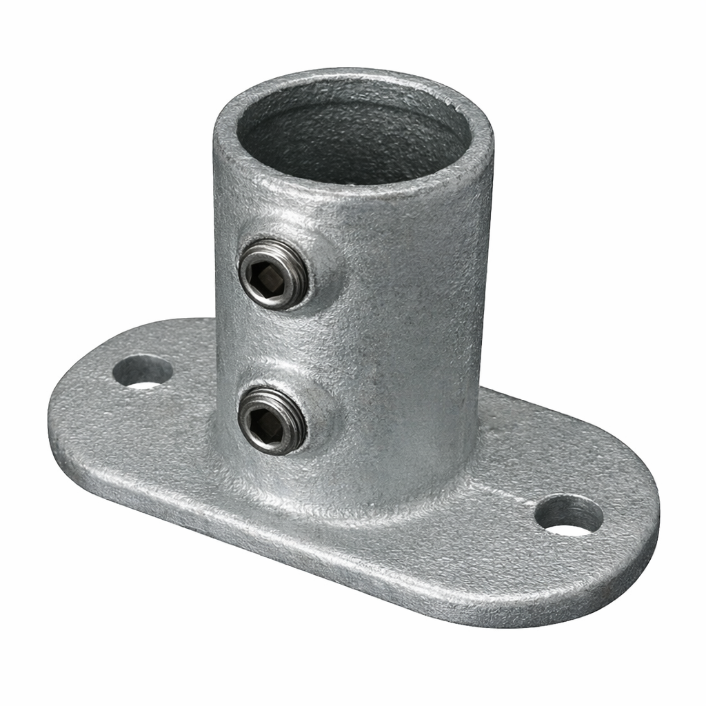 Oval Base Flange Key Clamp To Suit 48.3mm Tube - Galvanised Steel