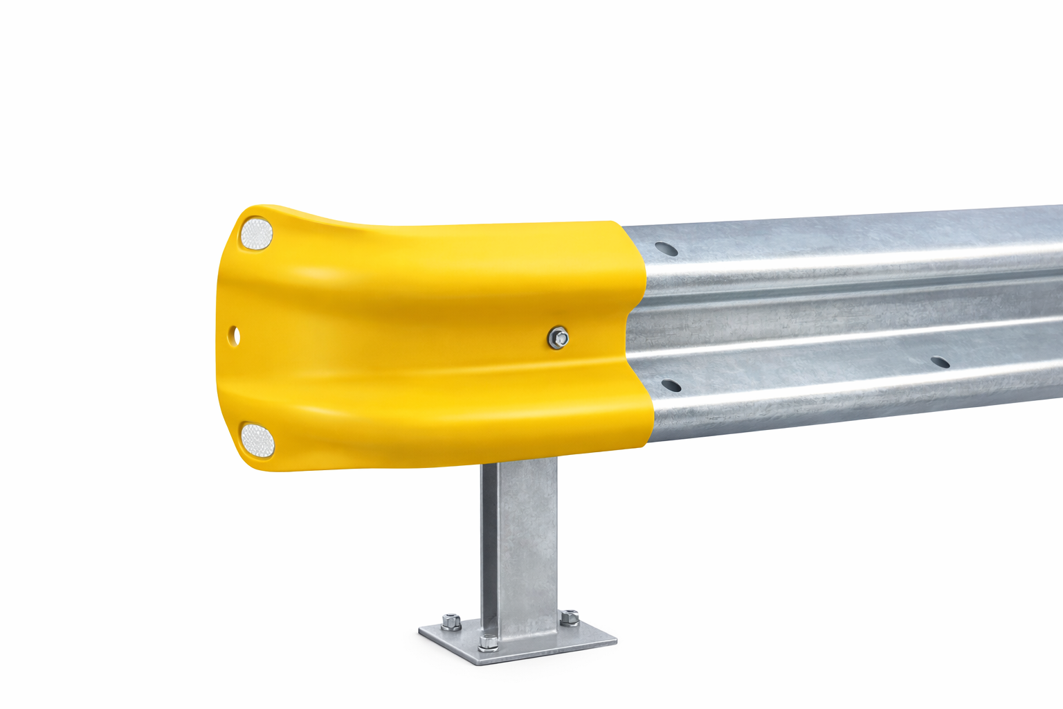 Polymer Armco Fishtail Safety End with Hi-Vis Reflectors - Yellow
