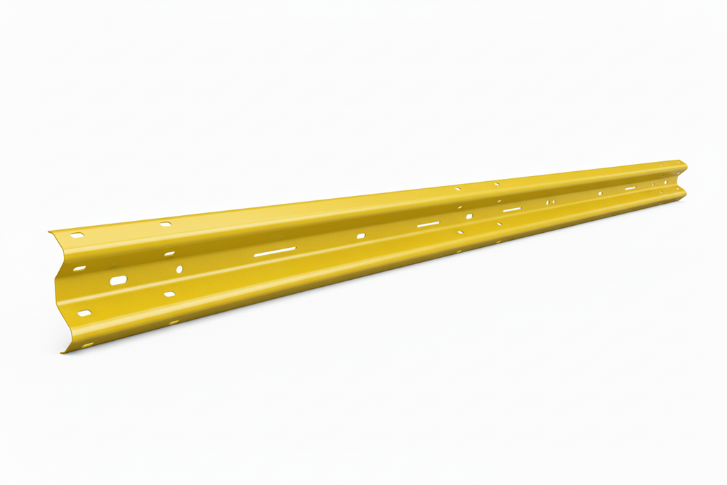 Straight armco barrier beam - powder coated safety yellow RAL 1007